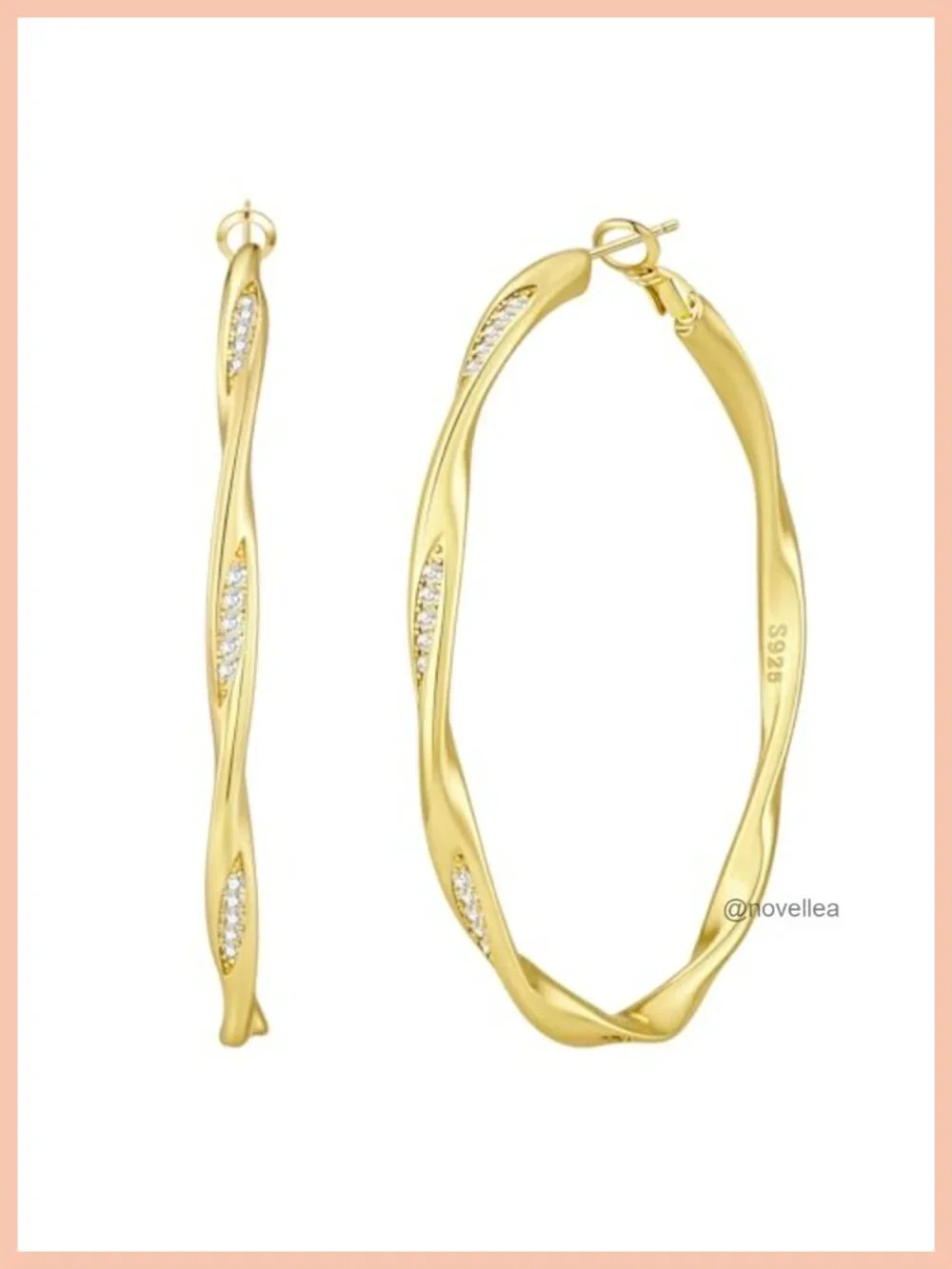 14K Gold Plated Twisted Hoop Earrings Hypoallergenic with Cubic Zirconia